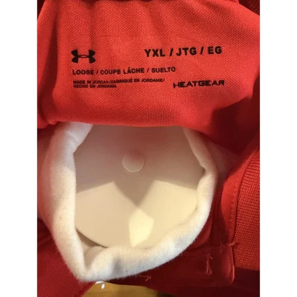 BOY'S UNDER ARMOUR HEAT GEAR POLYESTER  RED LOOSE POLO SHIRT SIZE XL - Picture 3 of 3